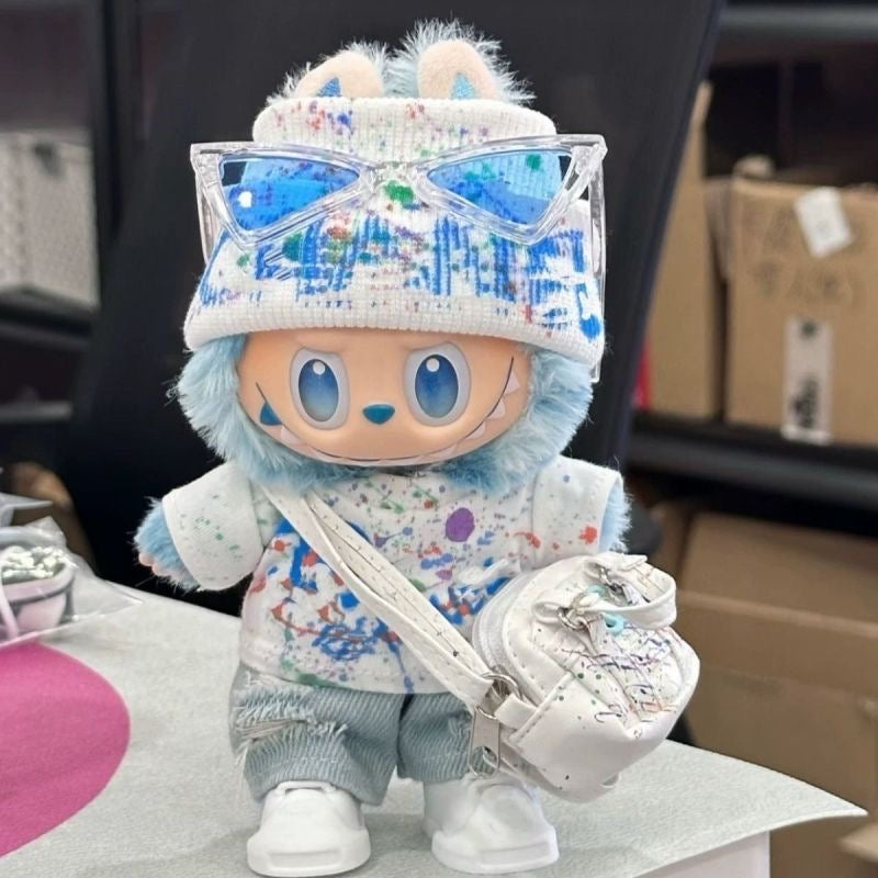 52. Plush Doll Replacing Clothes Graffiti-style Set - For Labubu Outfit - For Around 17cm Doll(No Dolls)