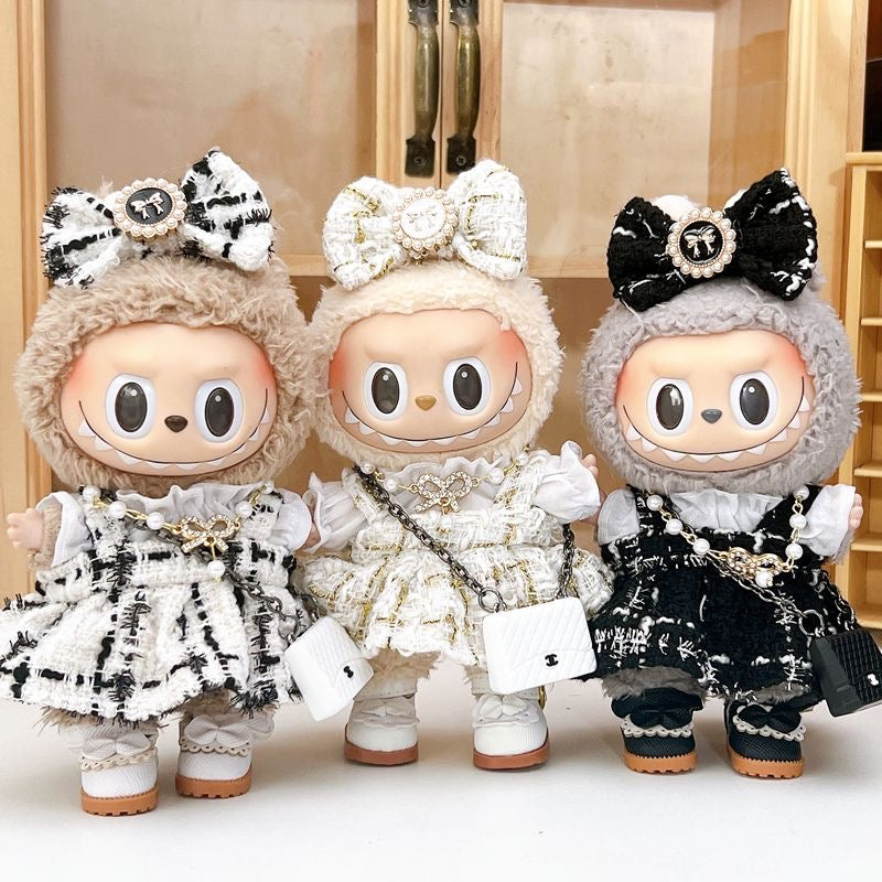 90. Plush Doll Replacing Clothes Chanel Set - For Labubu Outfit - For Around 17cm Doll(No Dolls)