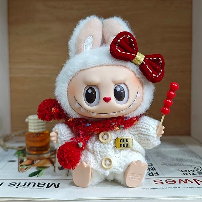 84. Plush Doll Replacing Clothes White-sweater Set - For Labubu Outfit - For Around 17cm Doll(No Dolls)