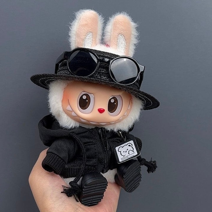 71. Plush Doll Replacing Clothes Mr. Black-bear Set - For Labubu Outfit - For Around 17cm Doll(No Dolls)