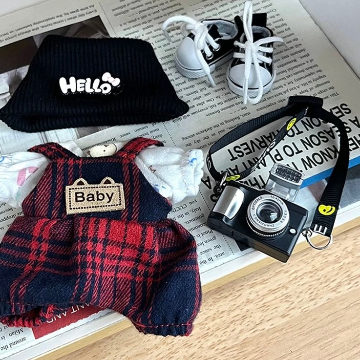 86. Plush Doll Replacing Clothes Plaid-skirt Set - For Labubu Outfit - For Around 17cm Doll(No Dolls)