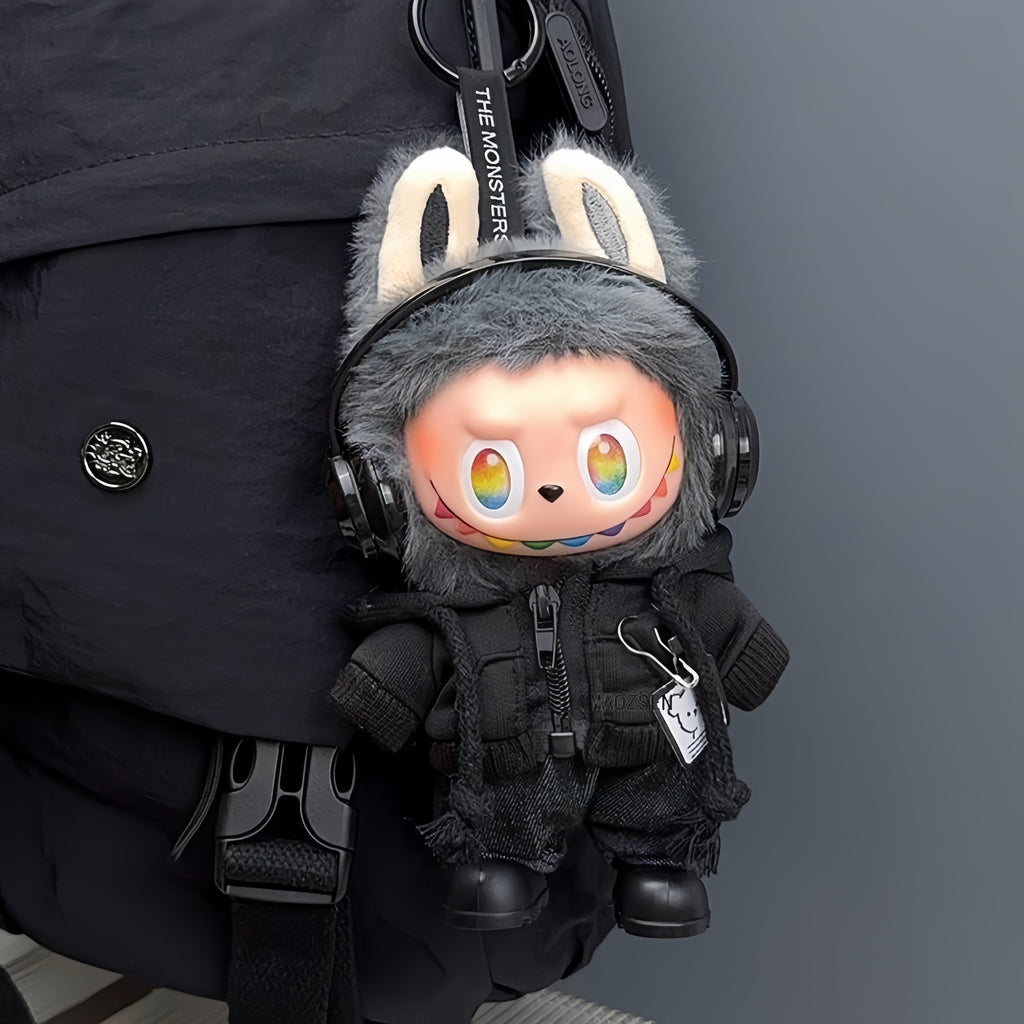 69. Plush Doll Replacing Clothes Black-hoodie Set - For Labubu Outfit - For Around 17cm Doll(No Dolls)