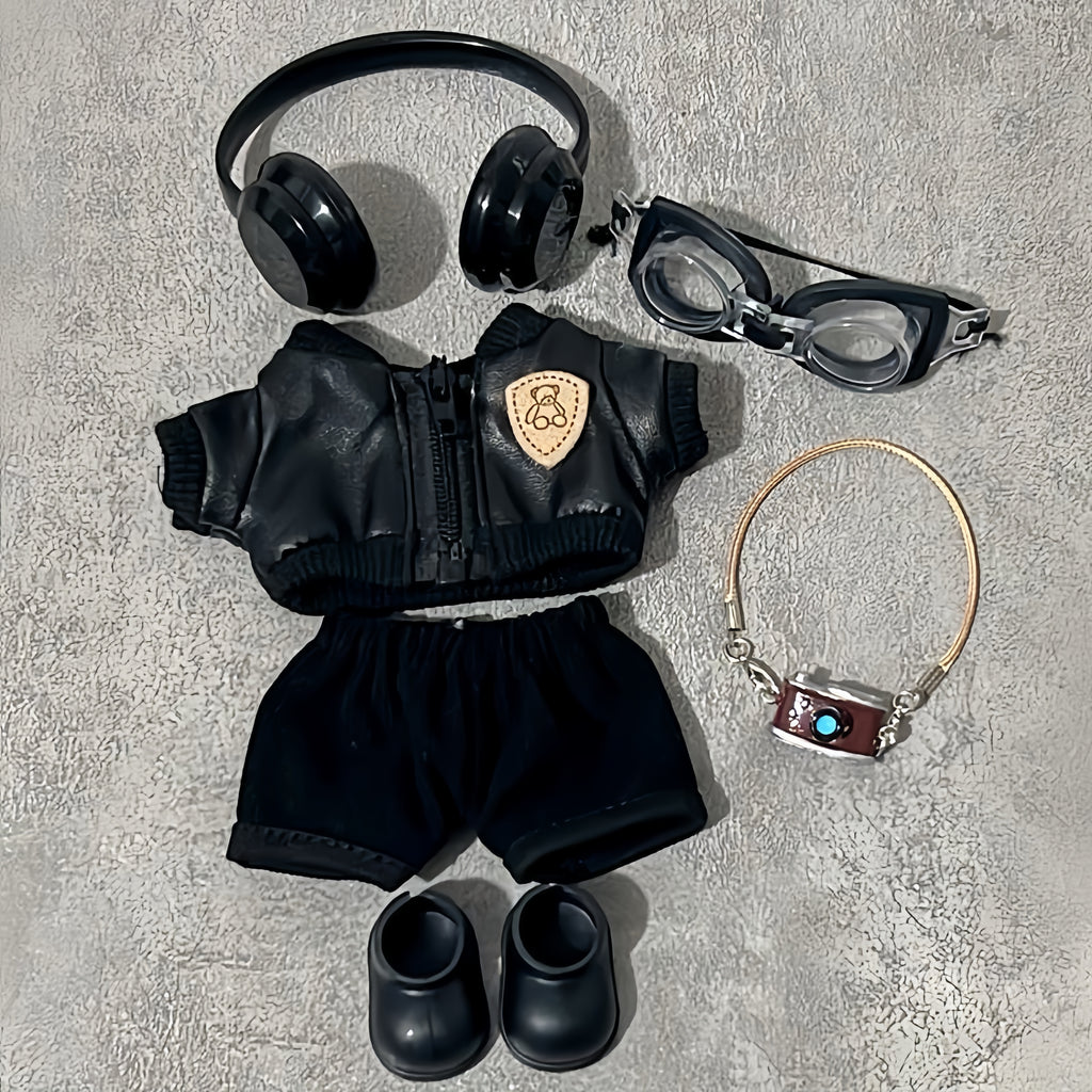 63. Plush Doll Replacing Clothes Leather-jacket Set - For Labubu Outfit - For Around 17cm Doll(No Dolls)