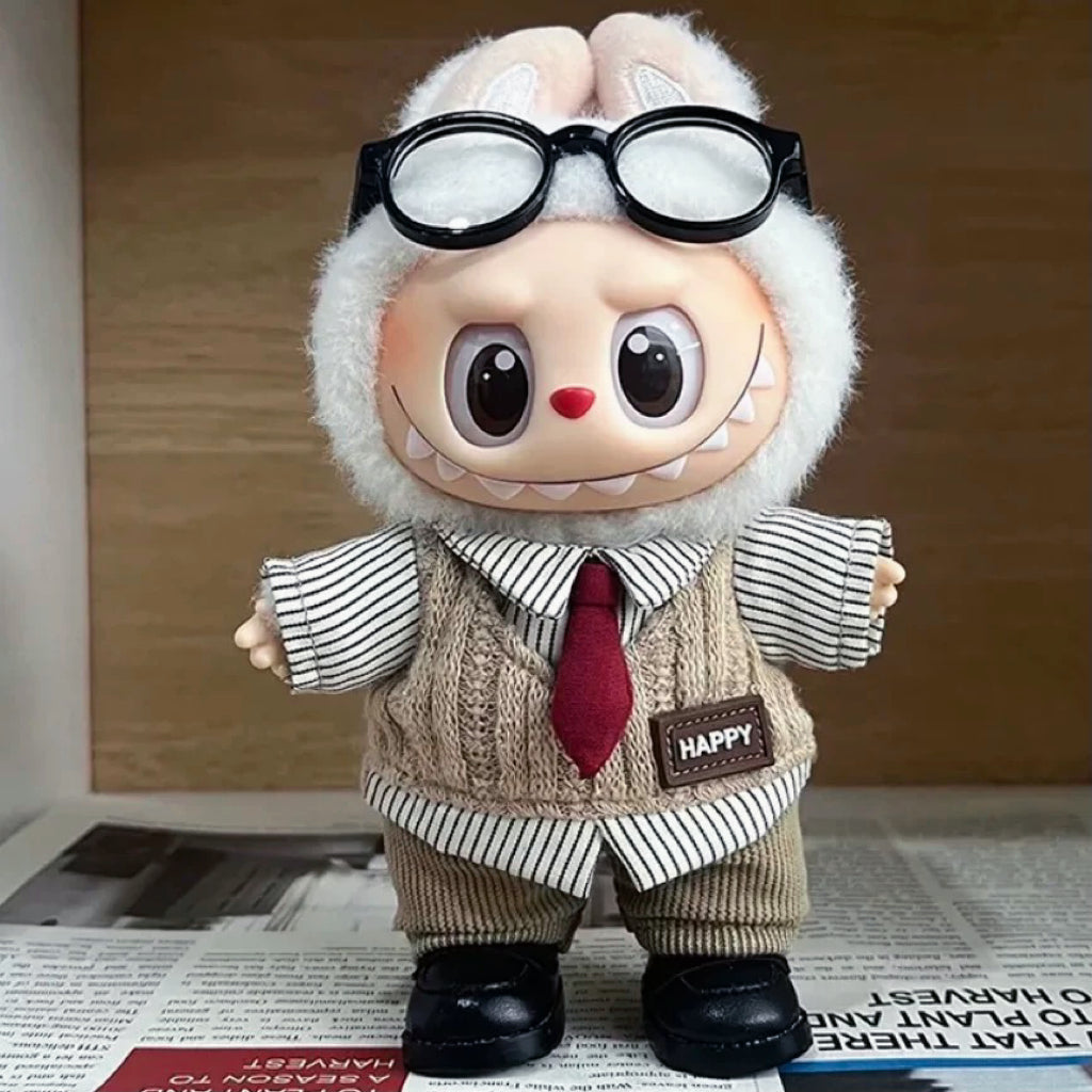 81. Plush Doll Replacing Clothes Retro-British Set - For Labubu Outfit - For Around 17cm Doll(No Dolls)