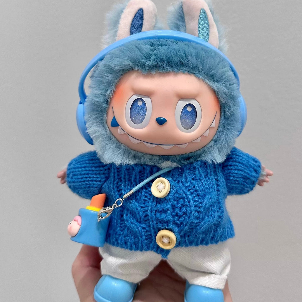 82. Plush Doll Replacing Clothes Blue-sweater Set - For Labubu Outfit - For Around 17cm Doll(No Dolls)