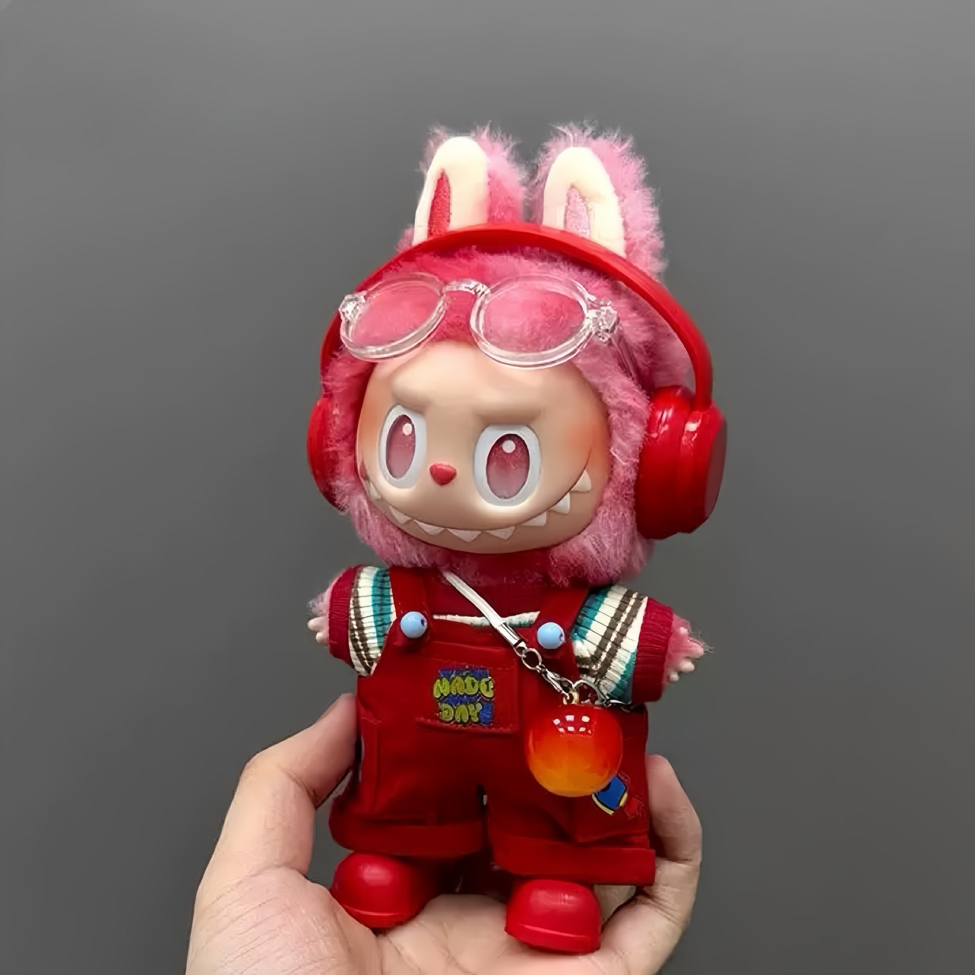 76. Plush Doll Replacing Clothes Red-overall Set - For Labubu Outfit - For Around 17cm Doll(No Dolls)