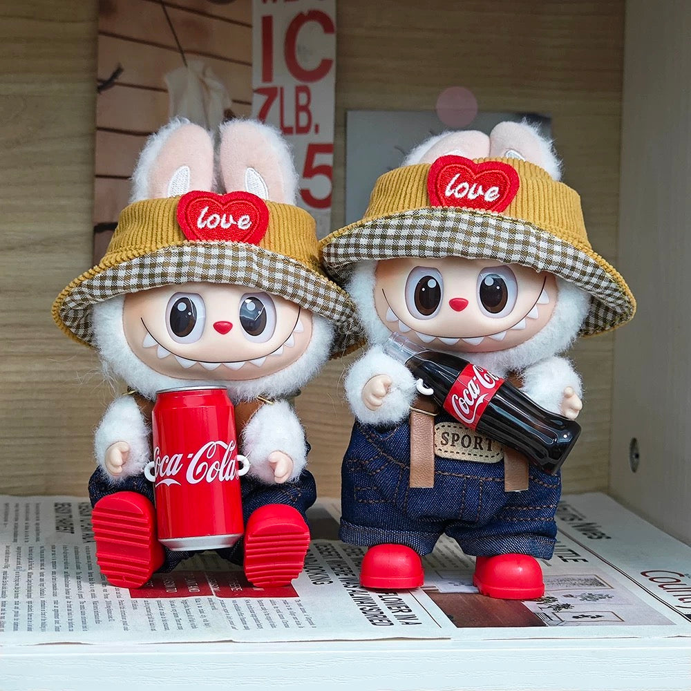 91. Plush Doll Replacing Clothes Casual-overalls Set - For Labubu Outfit - For Around 17cm Doll(No Dolls)