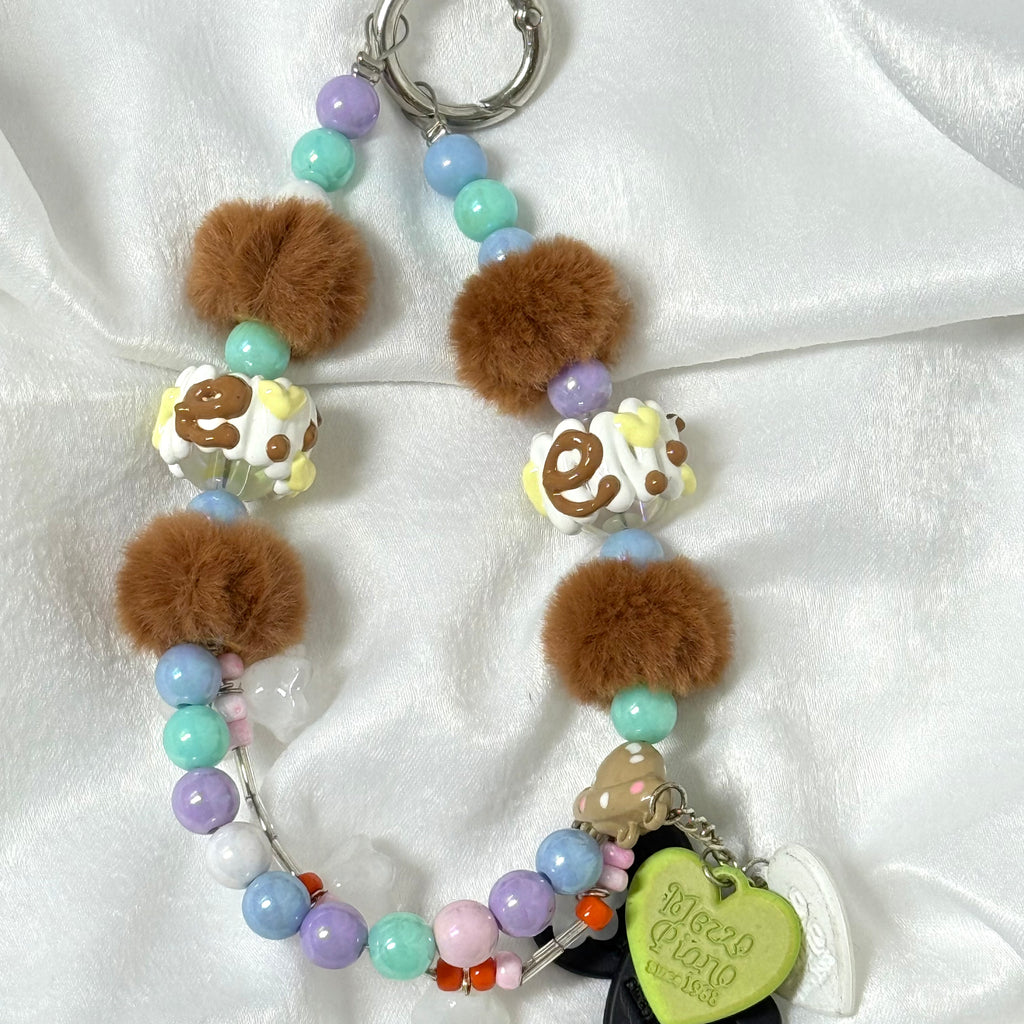 32.  DIY Special Design Brown Grains Pendant Keychain Gift - For Bags - For Dolls - For Car Accessories (No Doll)