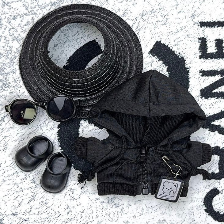71. Plush Doll Replacing Clothes Mr. Black-bear Set - For Labubu Outfit - For Around 17cm Doll(No Dolls)