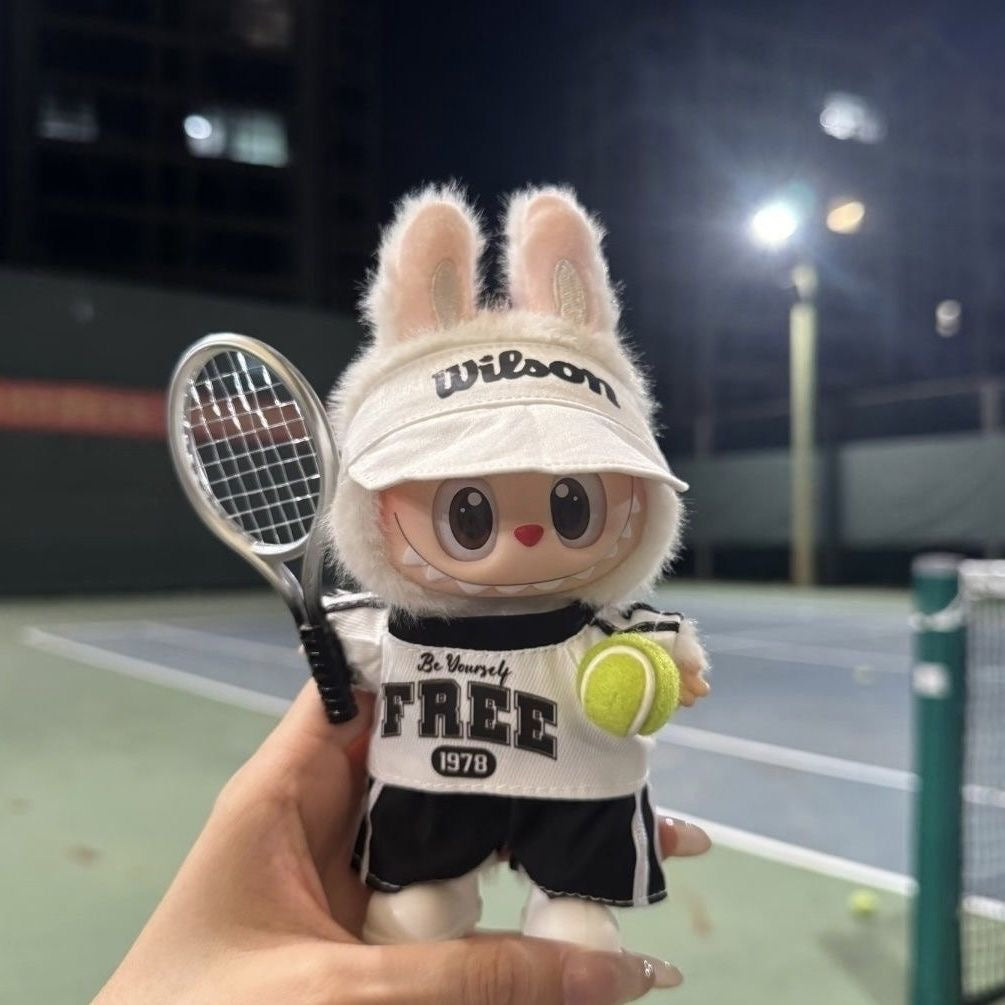 70. Plush Doll Replacing Clothes Tennis Set - For Labubu Outfit - For Around 17cm Doll(No Dolls)