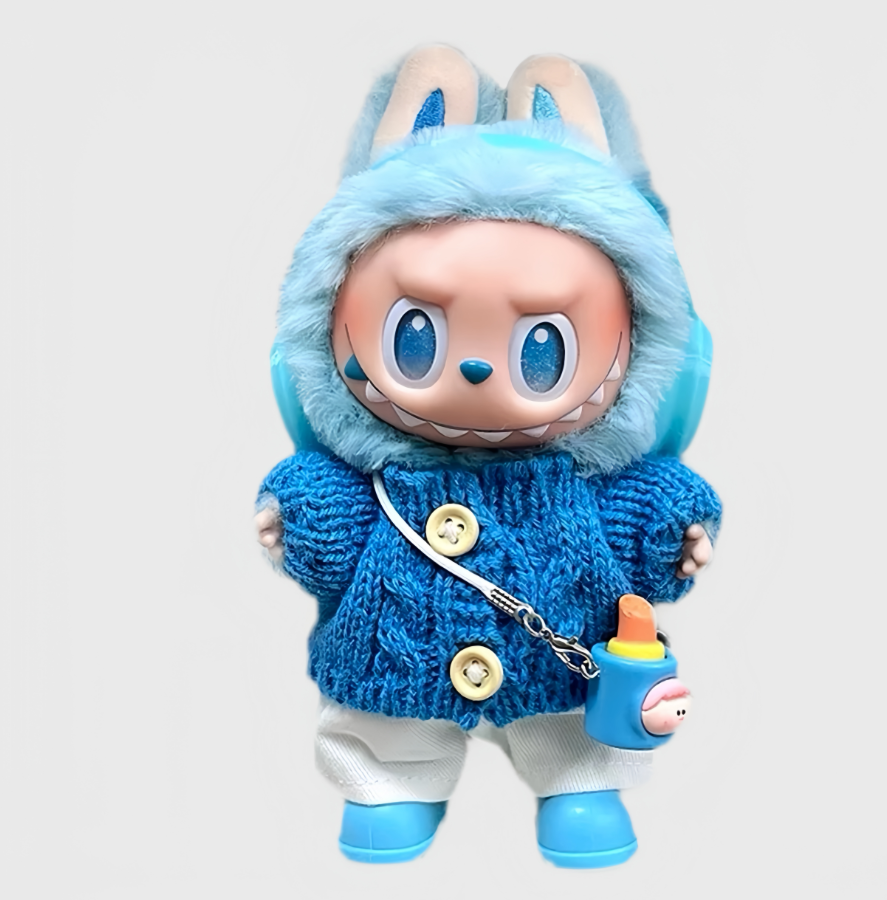 82. Plush Doll Replacing Clothes Blue-sweater Set - For Labubu Outfit - For Around 17cm Doll(No Dolls)