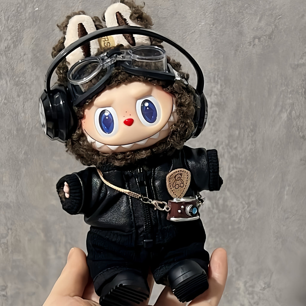 63. Plush Doll Replacing Clothes Leather-jacket Set - For Labubu Outfit - For Around 17cm Doll(No Dolls)