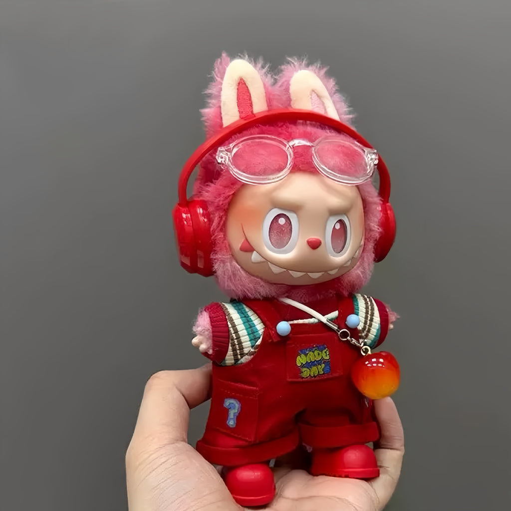 76. Plush Doll Replacing Clothes Red-overall Set - For Labubu Outfit - For Around 17cm Doll(No Dolls)