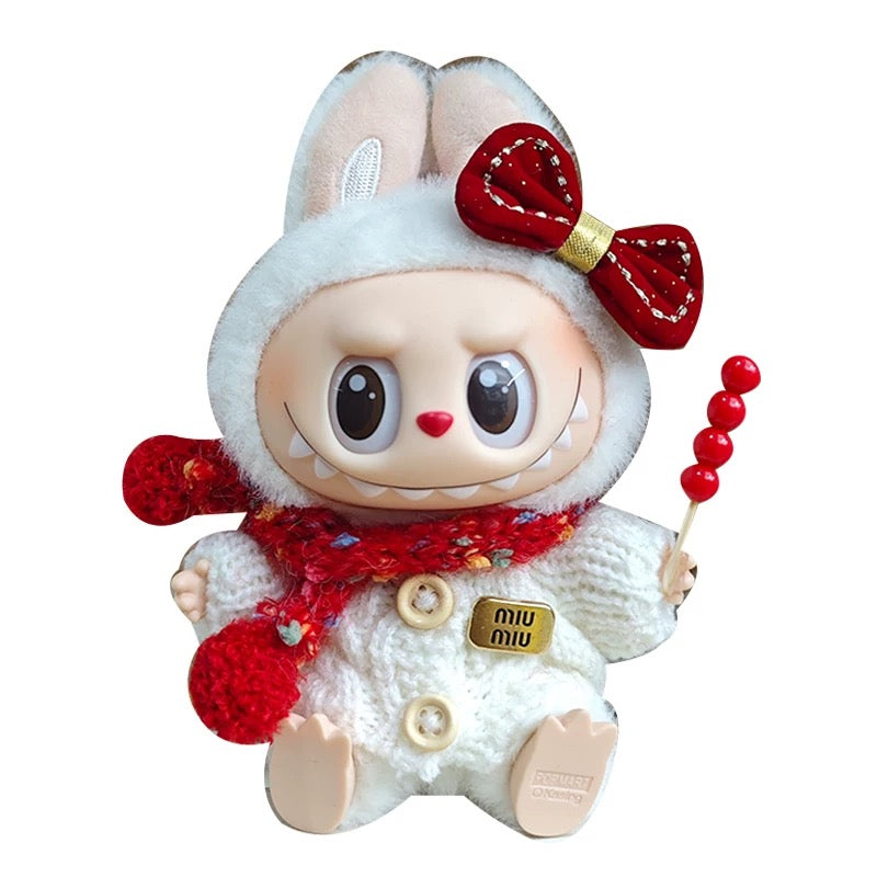 84. Plush Doll Replacing Clothes White-sweater Set - For Labubu Outfit - For Around 17cm Doll(No Dolls)