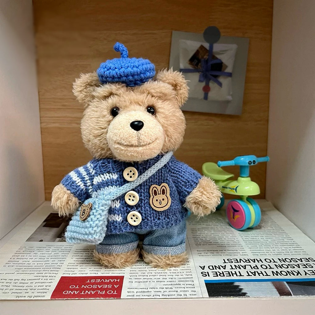 87. Plush Doll Replacing Clothes Blue-sweater Set - For Labubu/Ted2 Outfit - For Around 17cm Doll(No Dolls)