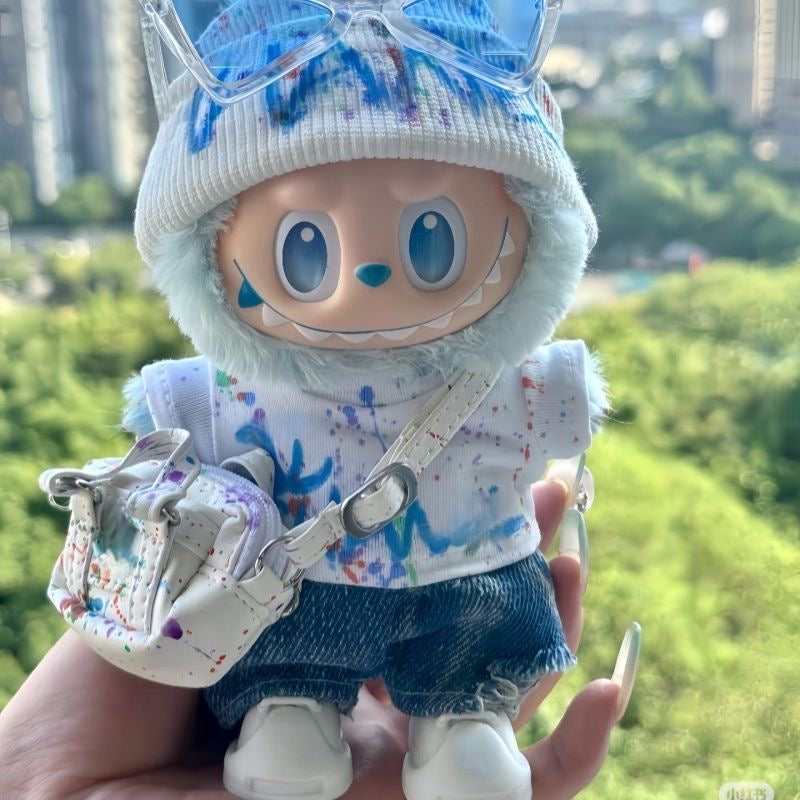 52. Plush Doll Replacing Clothes Graffiti-style Set - For Labubu Outfit - For Around 17cm Doll(No Dolls)