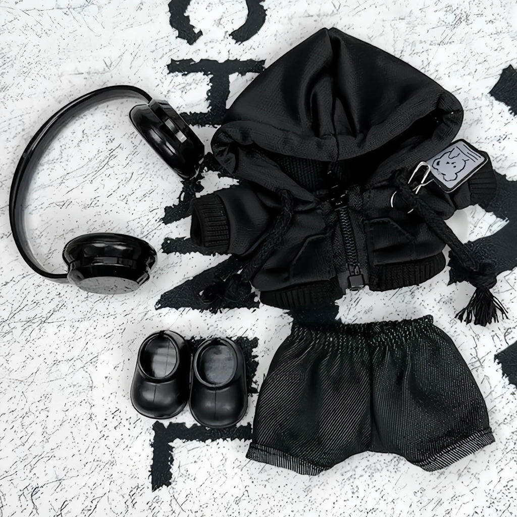 69. Plush Doll Replacing Clothes Black-hoodie Set - For Labubu Outfit - For Around 17cm Doll(No Dolls)