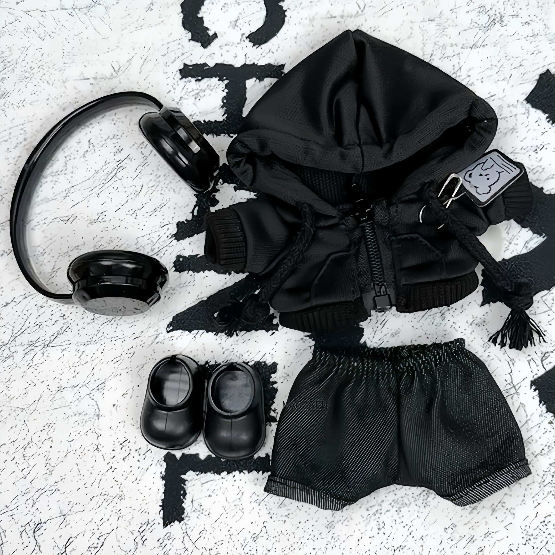 69. Plush Doll Replacing Clothes Black-hoodie Set - For Labubu Outfit - For Around 17cm Doll(No Dolls)