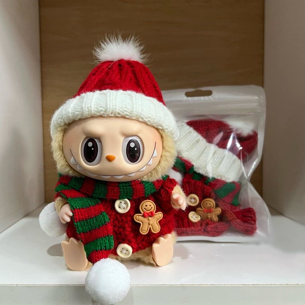 83. Plush Doll Replacing Clothes Christmas-hat Set - For Labubu Outfit - For Around 17cm Doll(No Dolls)