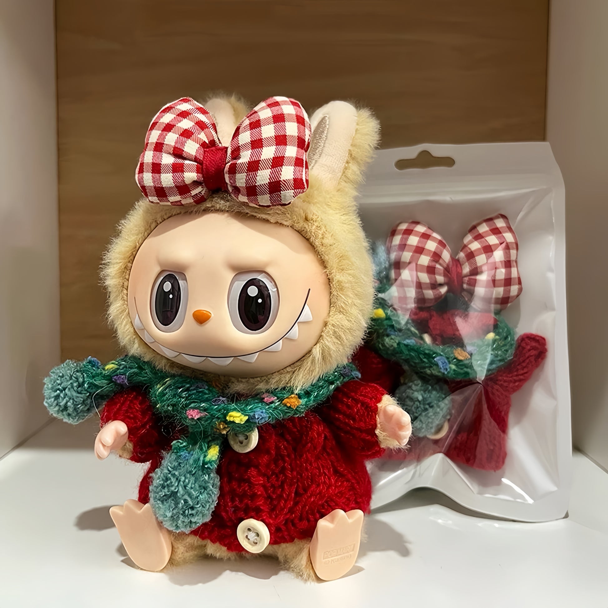 80. Plush Doll Replacing Clothes Christmas-sweater Set - For Labubu Outfit - For Around 17cm Doll(No Dolls)