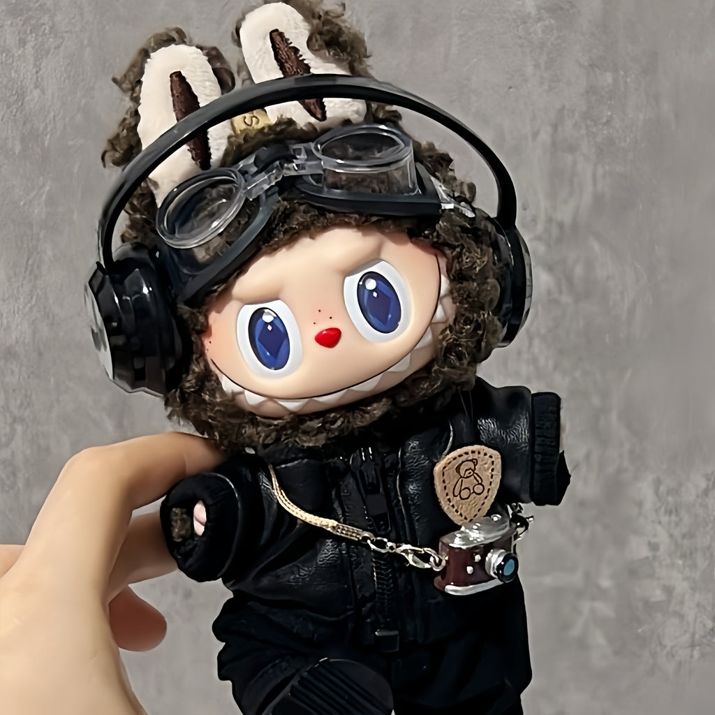 63. Plush Doll Replacing Clothes Leather-jacket Set - For Labubu Outfit - For Around 17cm Doll(No Dolls)