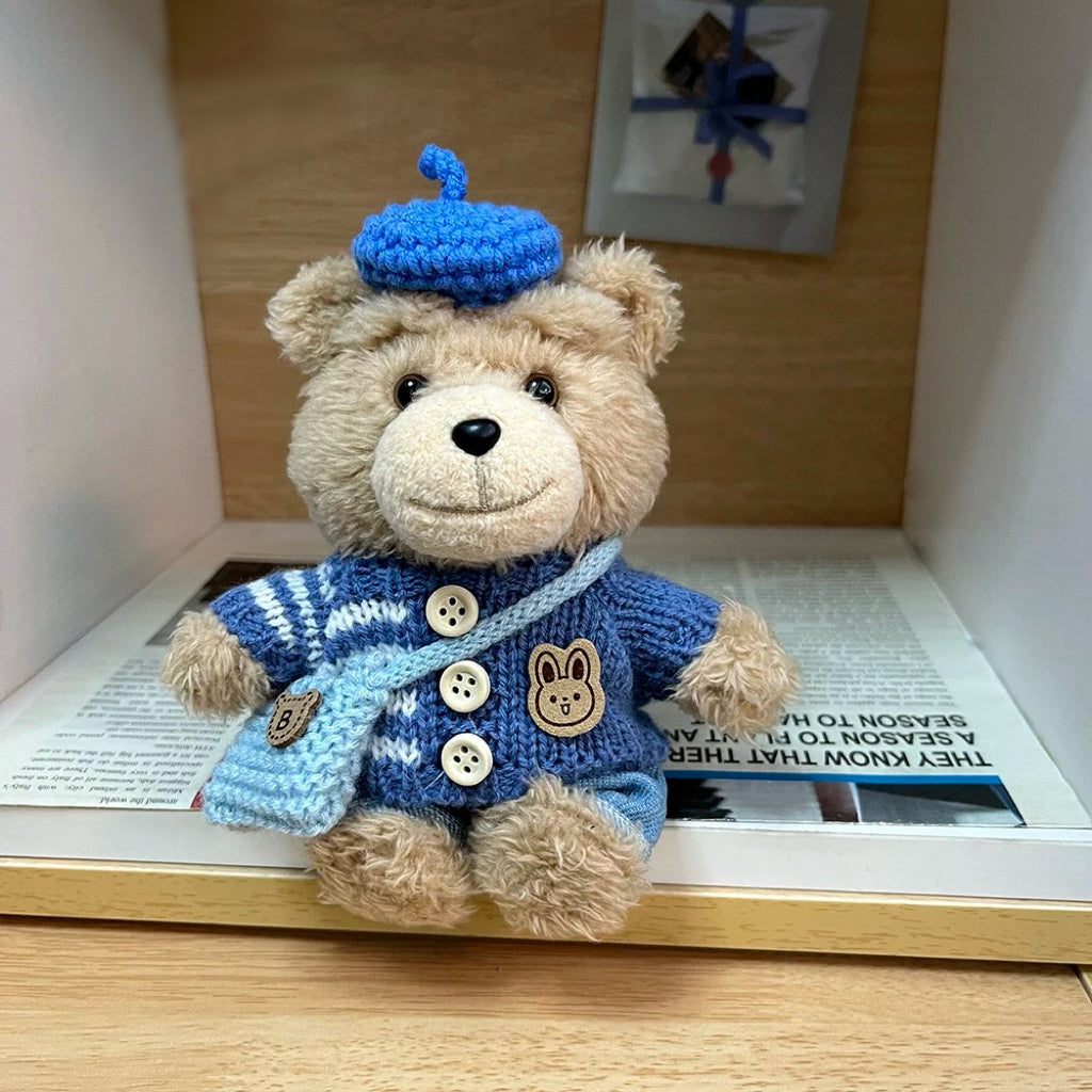 87. Plush Doll Replacing Clothes Blue-sweater Set - For Labubu/Ted2 Outfit - For Around 17cm Doll(No Dolls)