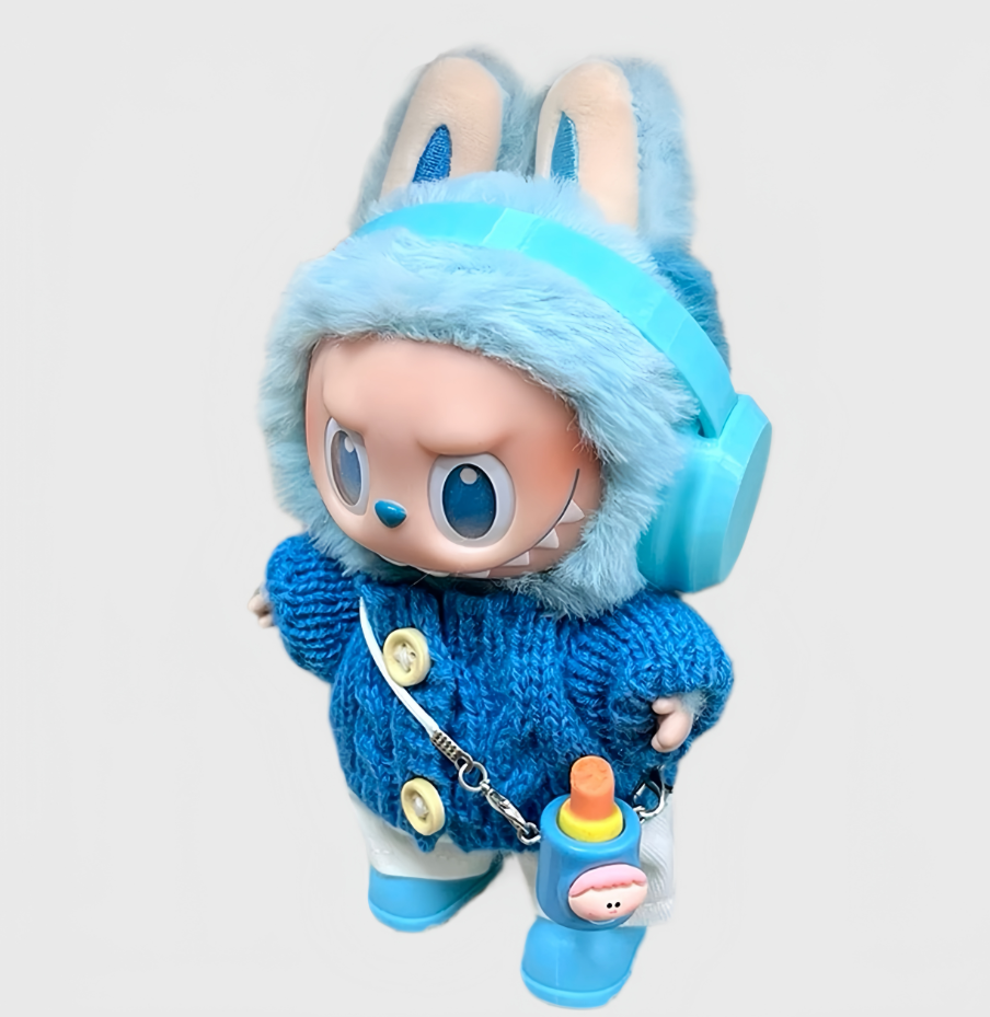 82. Plush Doll Replacing Clothes Blue-sweater Set - For Labubu Outfit - For Around 17cm Doll(No Dolls)