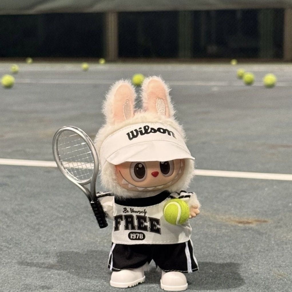 70. Plush Doll Replacing Clothes Tennis Set - For Labubu Outfit - For Around 17cm Doll(No Dolls)