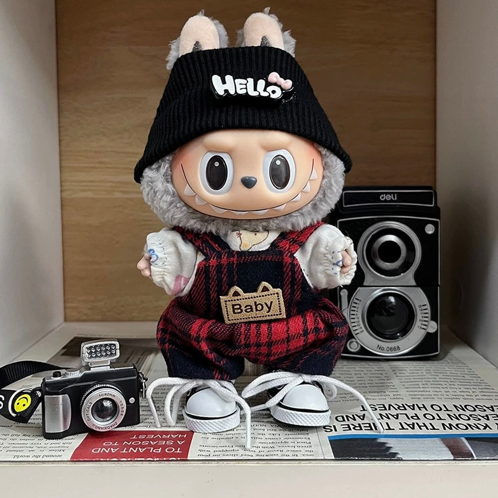 86. Plush Doll Replacing Clothes Plaid-skirt Set - For Labubu Outfit - For Around 17cm Doll(No Dolls)