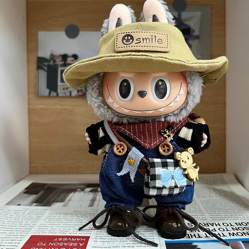 89. Plush Doll Replacing Clothes Cowboy Set - For Labubu Outfit - For Around 17cm Doll(No Dolls)