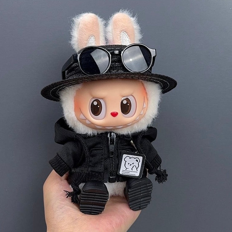 71. Plush Doll Replacing Clothes Mr. Black-bear Set - For Labubu Outfit - For Around 17cm Doll(No Dolls)