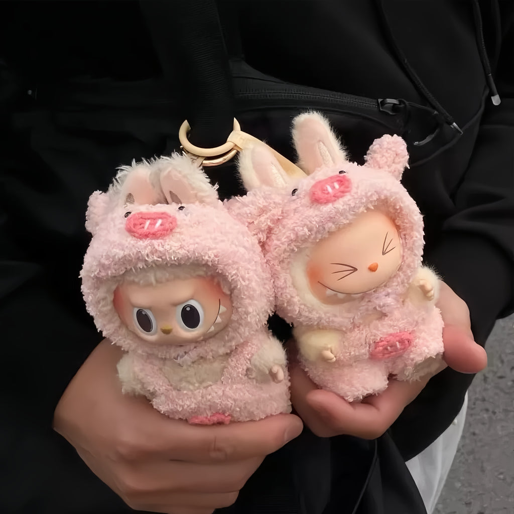 77. Plush Doll Replacing Clothes Pink-piggy Set - For Labubu Outfit - For Around 17cm Doll(No Dolls)