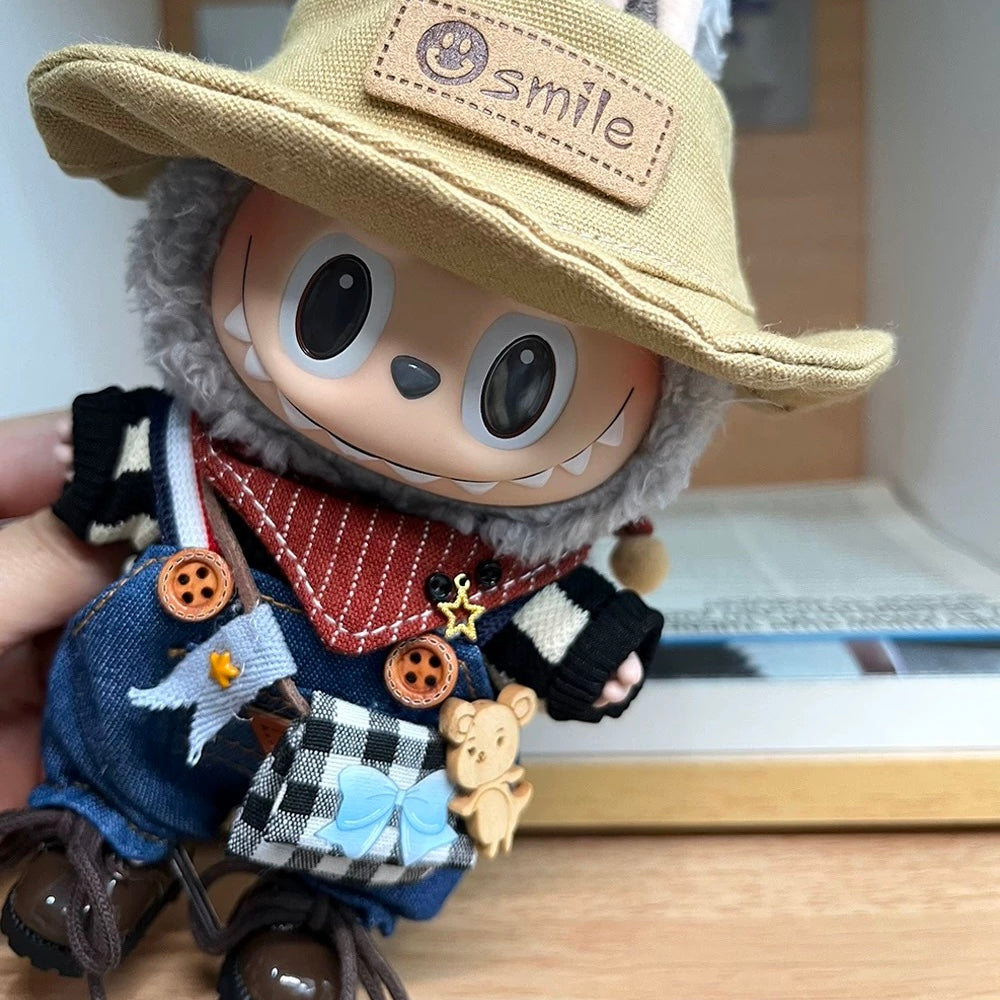 89. Plush Doll Replacing Clothes Cowboy Set - For Labubu Outfit - For Around 17cm Doll(No Dolls)