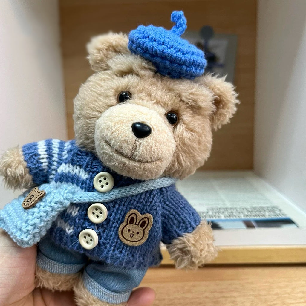 87. Plush Doll Replacing Clothes Blue-sweater Set - For Labubu/Ted2 Outfit - For Around 17cm Doll(No Dolls)