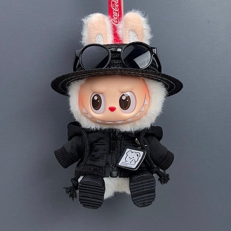 71. Plush Doll Replacing Clothes Mr. Black-bear Set - For Labubu Outfit - For Around 17cm Doll(No Dolls)