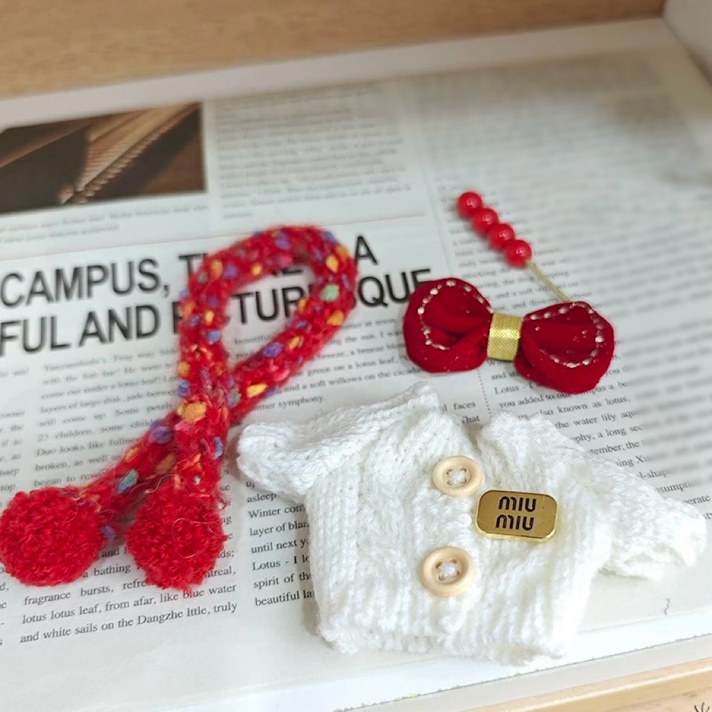 84. Plush Doll Replacing Clothes White-sweater Set - For Labubu Outfit - For Around 17cm Doll(No Dolls)