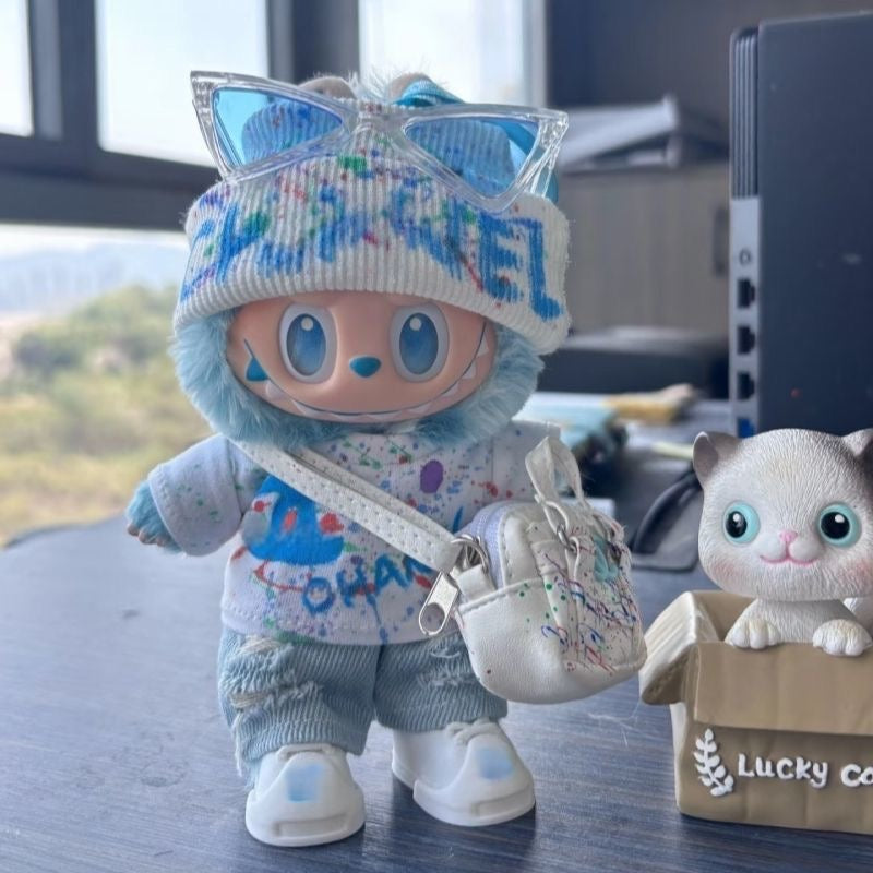 52. Plush Doll Replacing Clothes Graffiti-style Set - For Labubu Outfit - For Around 17cm Doll(No Dolls)