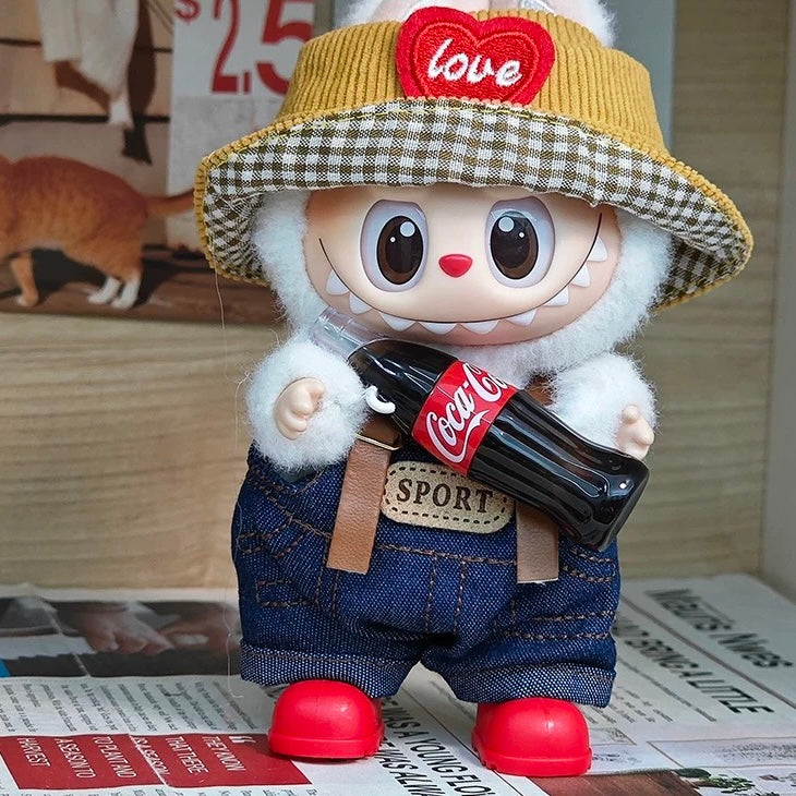 91. Plush Doll Replacing Clothes Casual-overalls Set - For Labubu Outfit - For Around 17cm Doll(No Dolls)