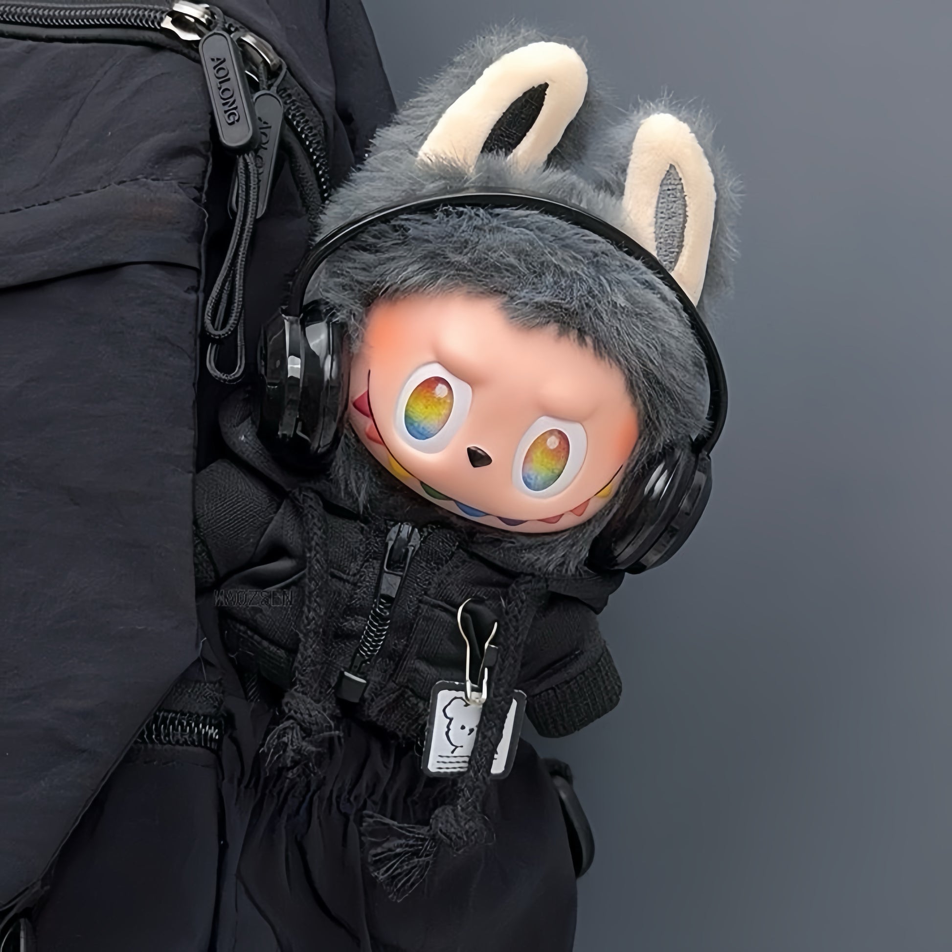 69. Plush Doll Replacing Clothes Black-hoodie Set - For Labubu Outfit - For Around 17cm Doll(No Dolls)