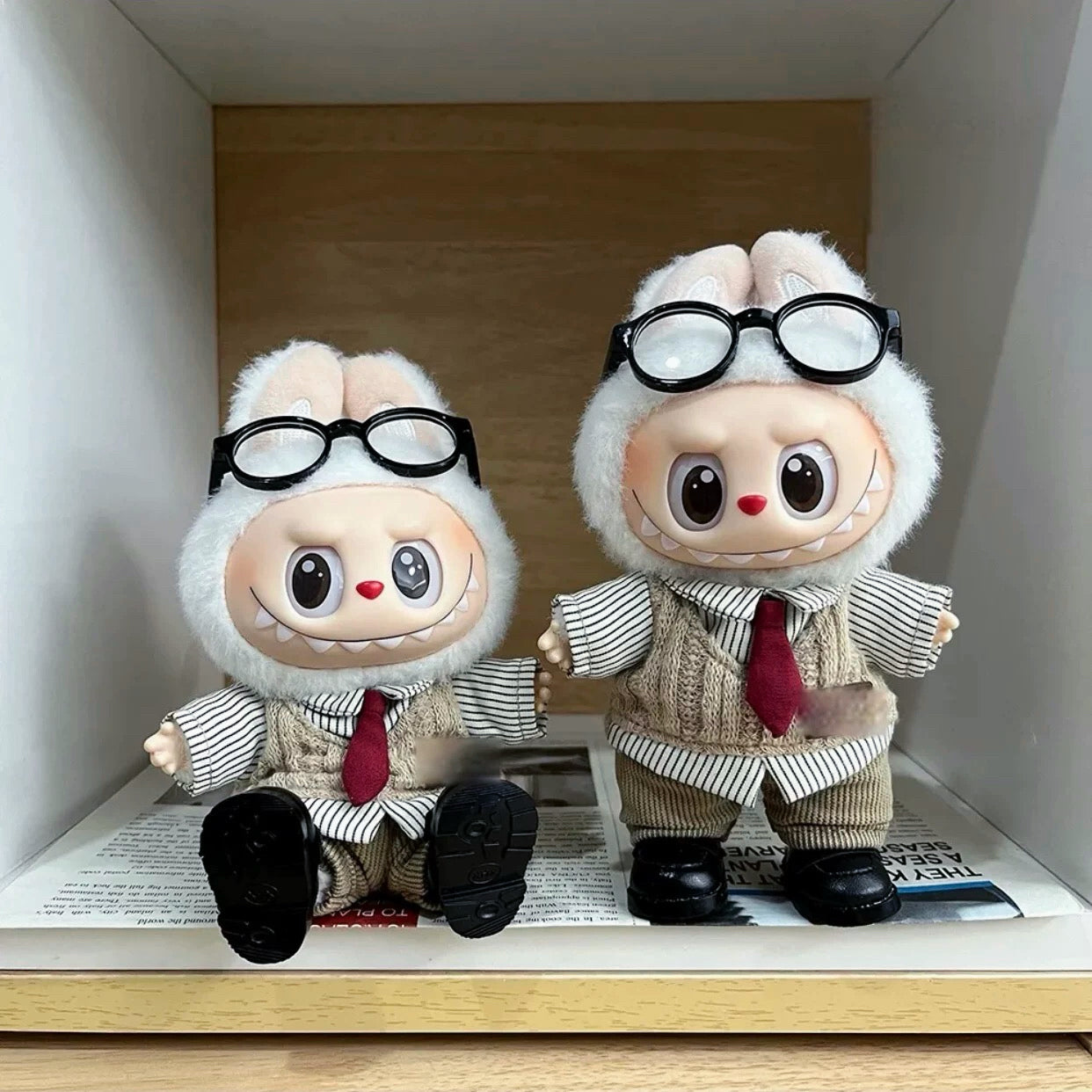 81. Plush Doll Replacing Clothes Retro-British Set - For Labubu Outfit - For Around 17cm Doll(No Dolls)