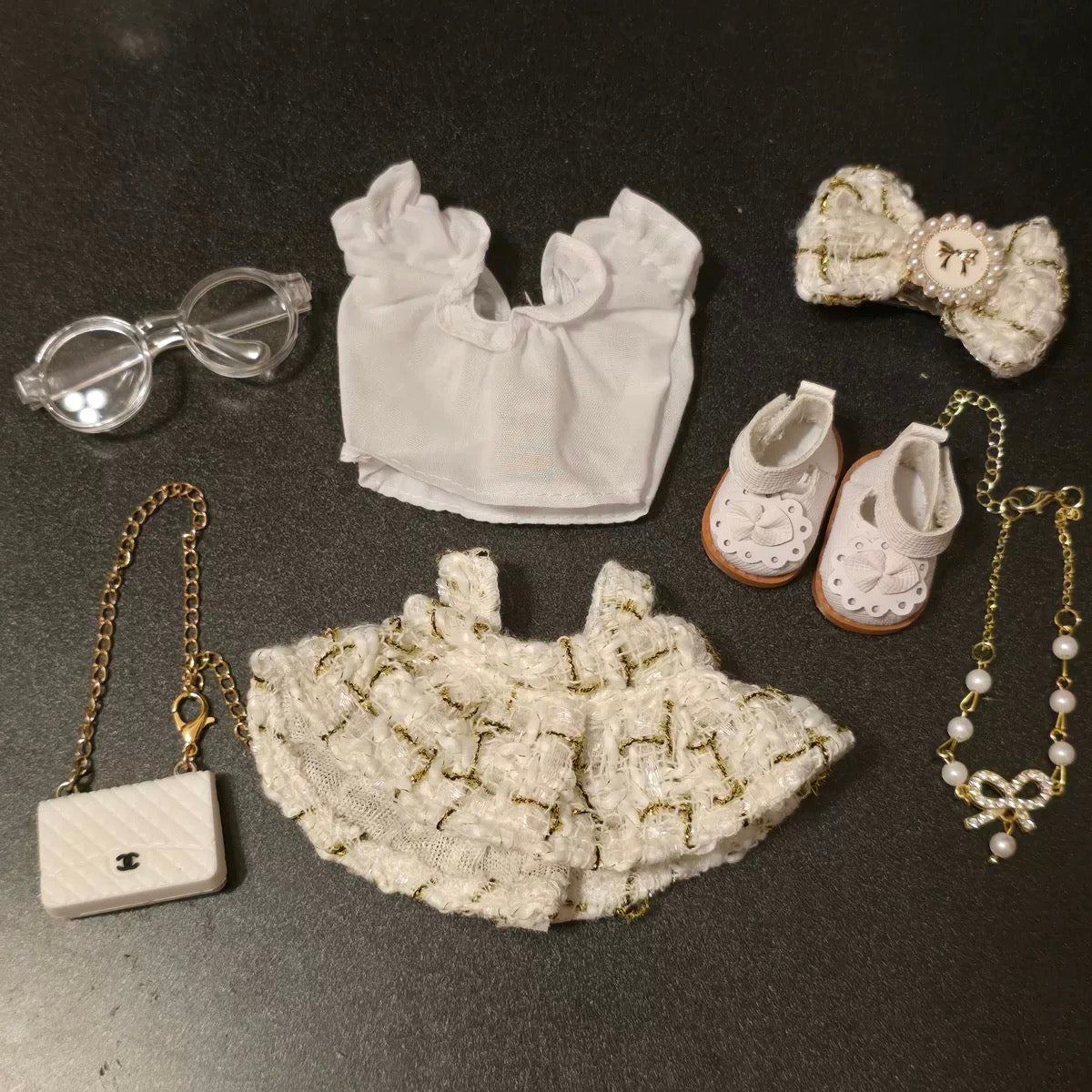 90. Plush Doll Replacing Clothes Chanel Set - For Labubu Outfit - For Around 17cm Doll(No Dolls)
