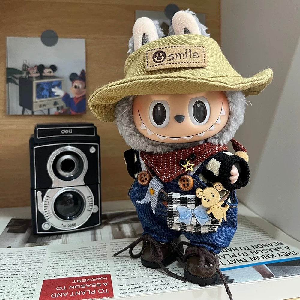 89. Plush Doll Replacing Clothes Cowboy Set - For Labubu Outfit - For Around 17cm Doll(No Dolls)
